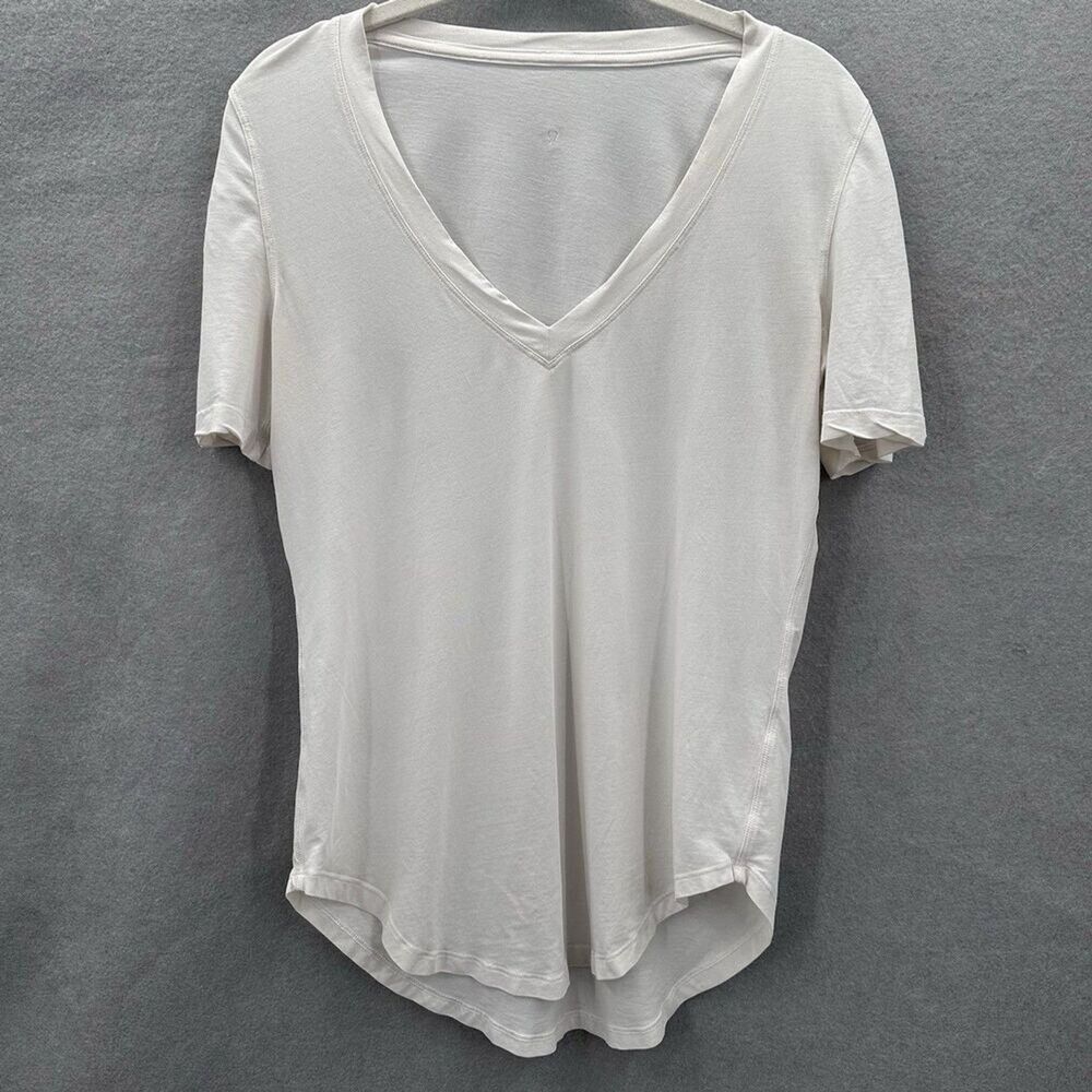 Lululemon Love Tee Shirt V-Neck Size 4 Soft Stretch Ivory Bone Curved Hem Pima - Picture 2 of 8